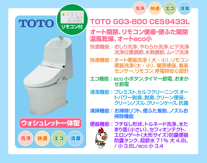 TOTO GG3-800 CES9433L TOTOウォッシュレット一体型GG-800